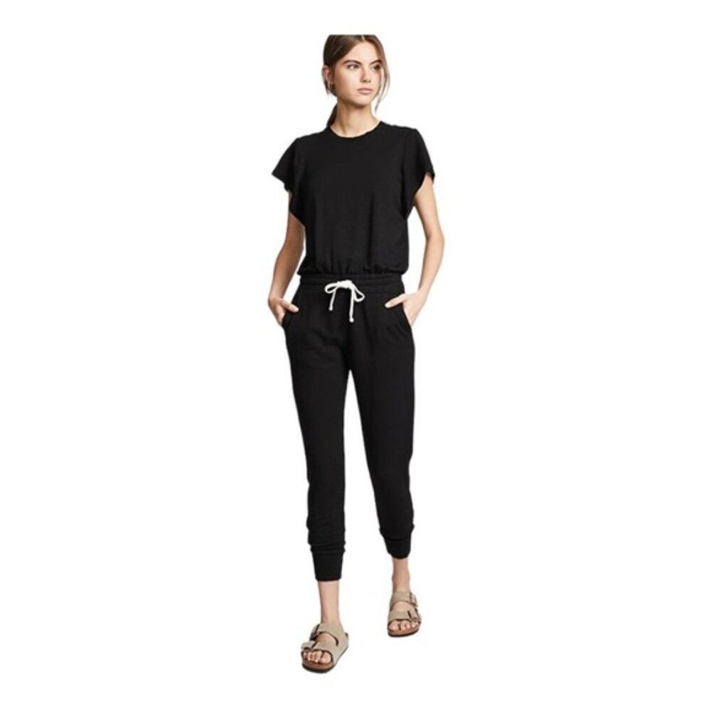Monrow Cap Sleeve Drawstring Jumpsuit Black White Size Small